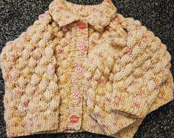 Hand Knitted Baby Jacket and Hat with bumpy design -size 0-3 months- Beige