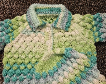 Hand Knitted Baby Jacket and Hat with bumpy design -size 0-3 months- Green