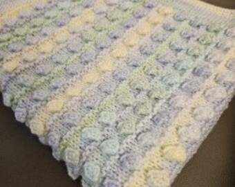 Hand knitted baby pram / car seat blanket with bobbles approx. 46cm x 55cm