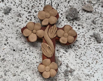 Handcrafted, ceramic flower cross, Oaxaca