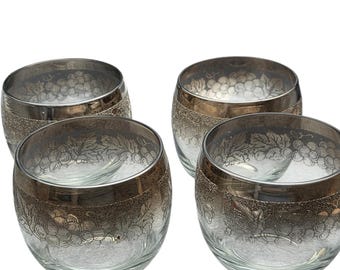 Set of Four Vitreon Queen's Lusterware Roly Poly Silver RimVintage Glasses Barware