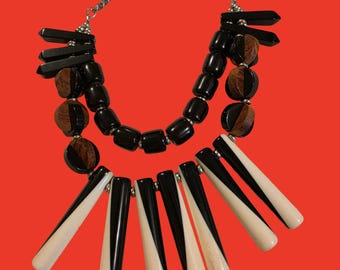 Wood and Resin Boho Tribal Bib Necklace