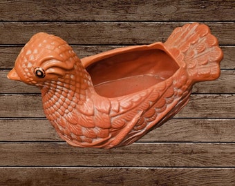 Vintage Terra Cotta Fantail Bird Planter Whitewashed Brazil Clay 1985