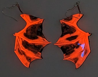 Glow in the Dark Red Bat Wing Earrings