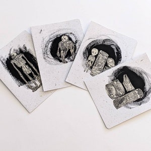 Tarjetas de felicitación con motivos de curiosidades impresas en relieve (juego de 4)