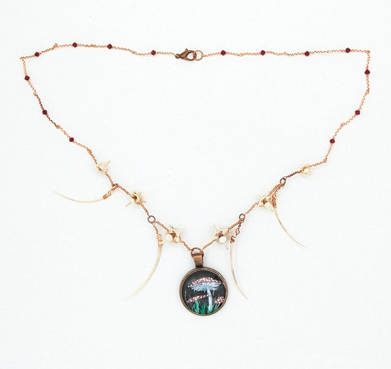 Rattlesnake Bone and Mushroom Necklace image 1