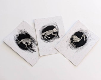 Relief Bedruckte Tierskelett Grußkarten --3er Set