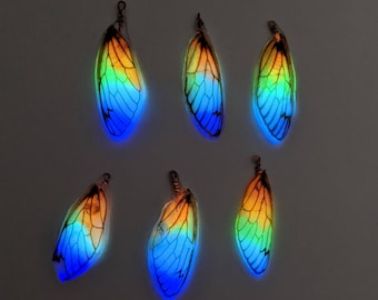 Rainbow Glow in the Dark Cicada Wing Pendant