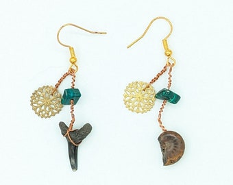 Malachite and Fossil Earrings