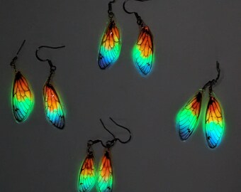 Rainbow Glow in the Dark Cicada Wing Earrings