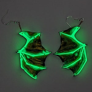 Glow in the Dark Green Bat Wing Earrings
