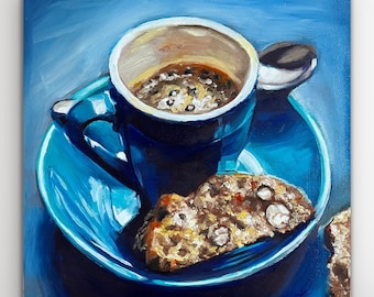 Original Ölbild "Kleine Kaffeepause", handgefertigtes Unikat, Daily Painting, MDF Platte 20 x 20 x 1,6 cm