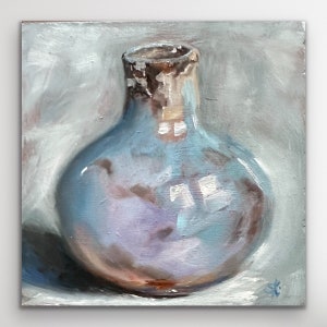 Original Oil painting &quot;Small Vase&quot; - modern painting, hand-painted original, unique, still life, vase, flowers, home decoration, kitchen