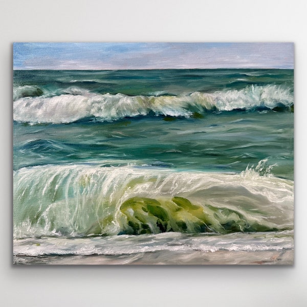 Original oil painting "North Sea Wave", handmade unique piece, canvas, 40 x 50 cm