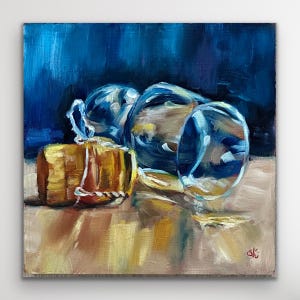 Original Ölbild &quot;Weingenuss&quot; – kleines Stillleben für Küche & Esszimmer (handgemalt, Unikat)