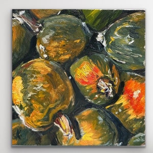 Original Ölbild &quot;Mini-Kürbisse&quot; - herbstliches Stillleben, kleine Küchenkunst, Wandbild Unikat, handgemalt