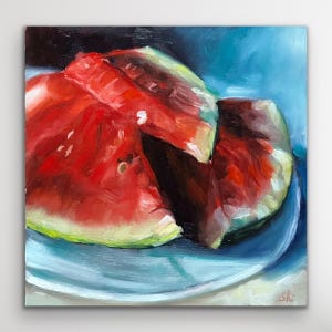 Oil painting &quot;Melon slices&quot; - modern painting, hand-painted original, unique, still life, , decoration, kitchen, gift, melon