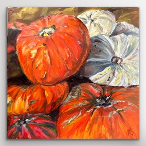 Original Ölbild &quot;Mini-Kürbisse&quot; - herbstliches Stillleben, kleine Küchenkunst, Wandbild Unikat, handgemalt