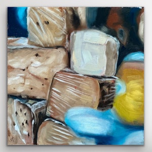 Oil painting &quot;Cheese Counter&quot; - modern painting, hand-painted original, unique, still life, cheese, enjoyment, deco, kitchen, dining room
