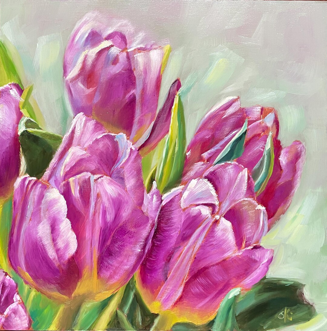 Hand-painted Oil Painting Tulip Bouquet – Floral Still Life Wall Art ...