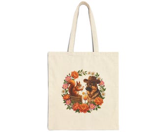 Squirrel and Germany shepherd Floral Tote