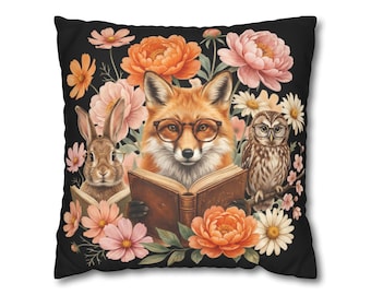 Fox & Friends Reading Floral Faux Suede Pillowcase