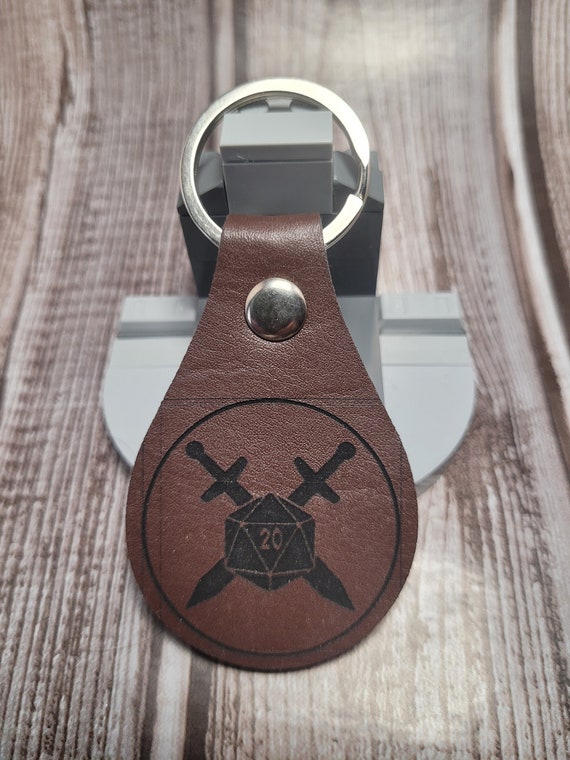 Keychain - Rectangle - D20 - Leather Keychain - Rectangle - D20 - Leather