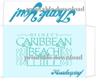 May include: Printable Disney's Caribbean Beach Resort housekeeping tag with a blue wave design and the text "Disney's Caribbean Beach Resort" and "Housekeeping!"