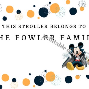 Halloween Stroller Sign, Not So Scary Party, Stroller Tag printable vacation Magical Family Disney inspired Mickey Personalized Customized