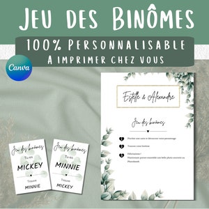Jeu des binômes champêtre personnalisable à imprimer | Animation de mariage en français