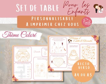 Kinderactiviteit/kleurplaat placemat | Kleurrijke bruiloft