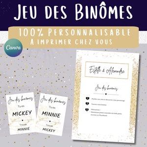 Jeu des binômes doré personnalisable à imprimer | Animation de mariage en français