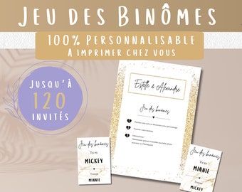 Jeu des binômes doré personnalisable à imprimer | Animation de mariage en français