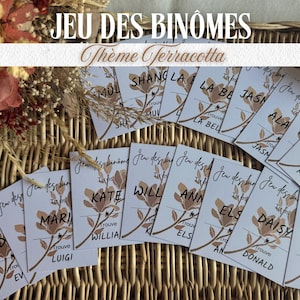 Cartes jeu des binômes terracotta | Animation de mariage en français