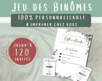 Jeu des binômes champêtre personnalisable à imprimer | Animation de mariage en français