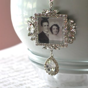 Memory Wedding Bouquet Photo Charm, Bridal Bouquet Charm, Swarovski Crystal Memory Photo Charm image 1