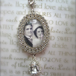 Wedding Bouquet Photo Charm, Bridal Bouquet Charm, Swarovski Crystal Memory Photo Charm image 1