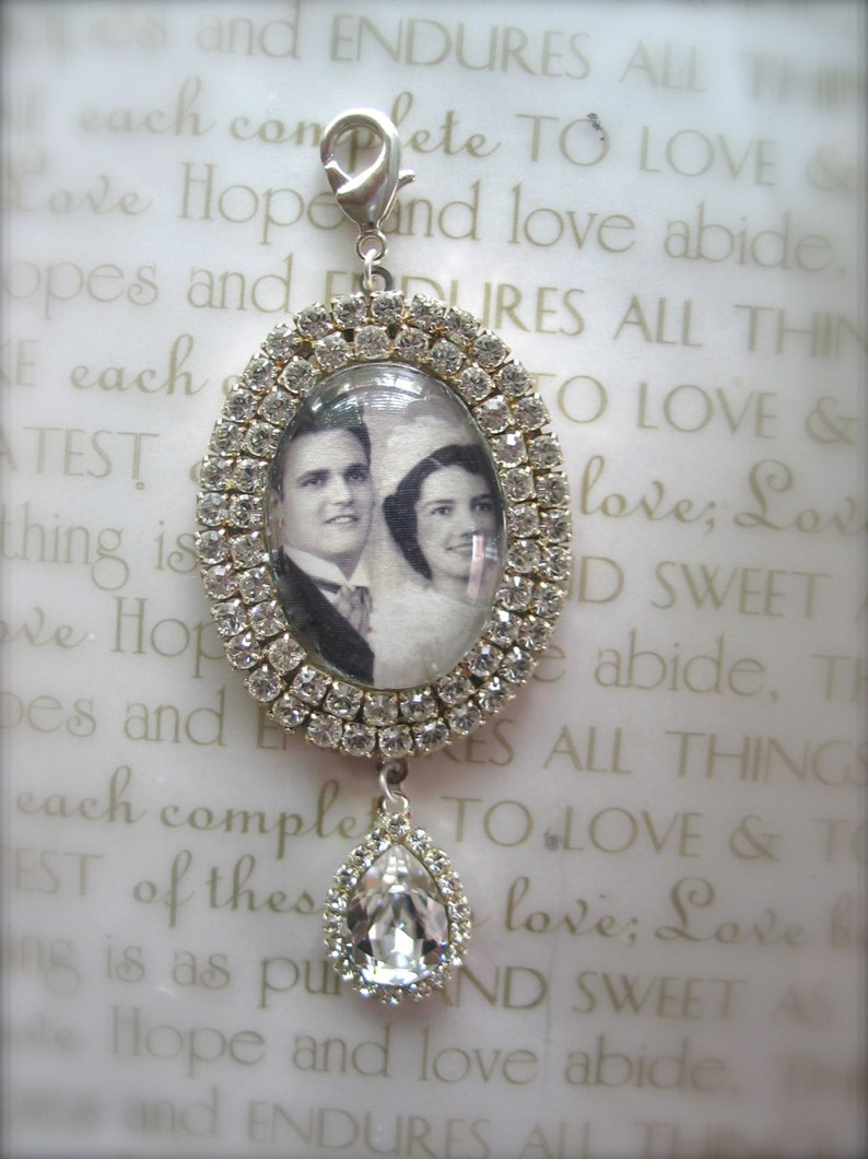 Wedding Bouquet Photo Charm, Bridal Bouquet Charm, Swarovski Crystal Memory Photo Charm image 1