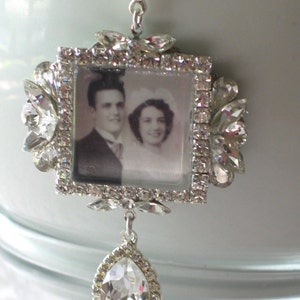 Memory Wedding Bouquet Photo Charm, Bridal Bouquet Charm, Swarovski Crystal Memory Photo Charm image 2
