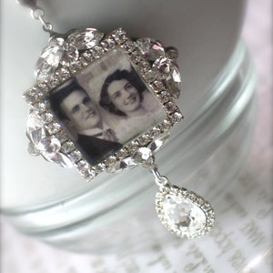 Memory Wedding Bouquet Photo Charm, Bridal Bouquet Charm, Swarovski Crystal Memory Photo Charm image 1