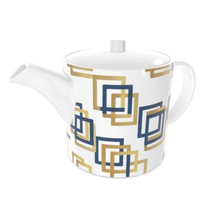 Tetera Capri de lujo en azul dorado con diseño geométrico de porcelana china
