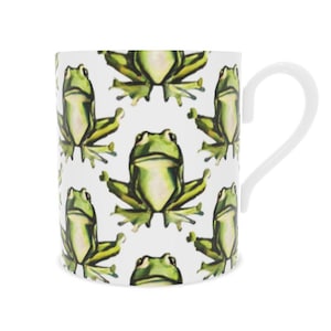 Colorful Playful Frogs Handmade Mug - Fine Bone China Cup for Garden Lovers