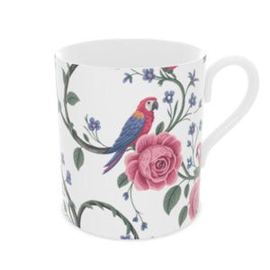 Vintage Floral Parrot Mug - Exotic Fine Bone China Mug
