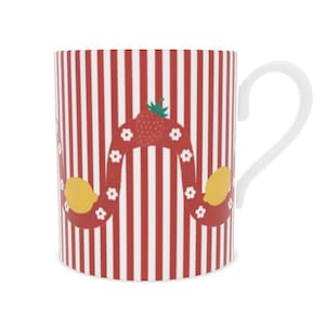 Vibrant Citrus Fruit Mug with Red Stripes - Elegant Bone China