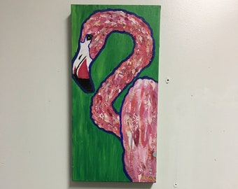 Preppy Flamingo Originele Collage Schilderij
