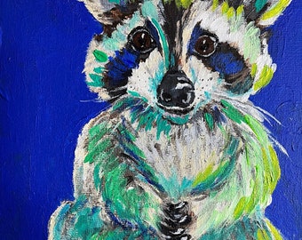 Colorful Raccoon Original Painting 8"x10"