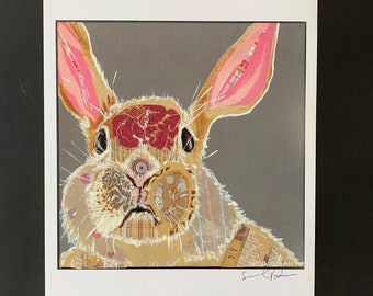Funny Bunny Limited Edition Print From Original Painting Collage