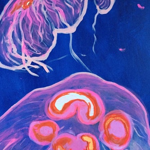 Pinky Orange Jellyfish Original Painting Collage image 2