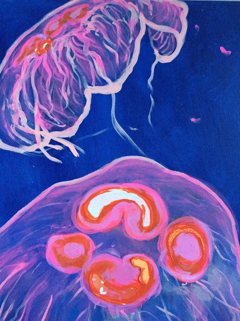 Pinky Orange Jellyfish Original Painting Collage image 2