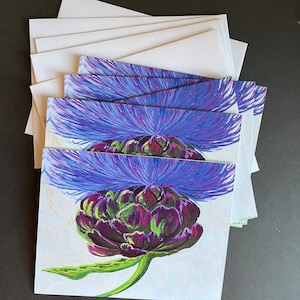 Ensemble de cartes pour notes chardon pourpre vif à partir d'une peinture originale
